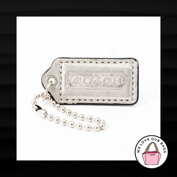 2" Medium COACH METALLIC SILVER LEATHER KEY FOB BAG CHARM KEYCHAIN HANGTAG TAG - Picture 1 of 1